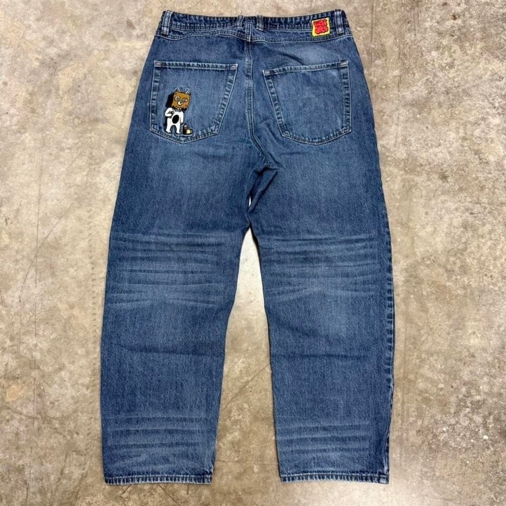 Y2K Empyre "Bad Dog" Embroidered Baggy Straight Leg Jeans 32x29